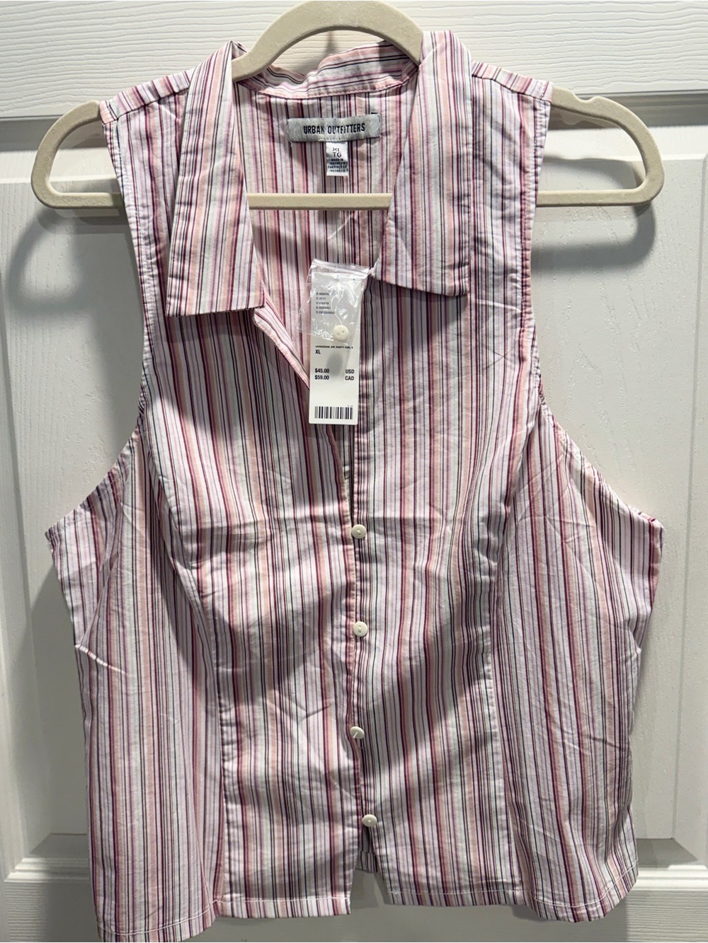 NWT Urban Outfitters Party Girl Sleeveless Shirt Vest Pink Stripe XL - Picture 4 of 9